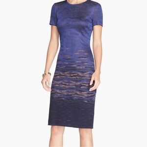 St. John Blue Sunset Jacquard Knit Short Sleeve Sheath Dress Women’s 10 Glam